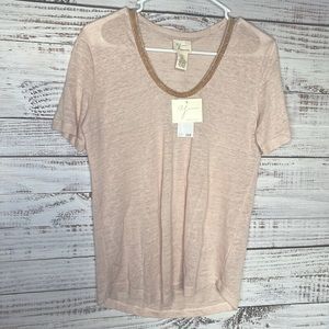 NWT- Andrea Jovine beaded linen top. Size Small